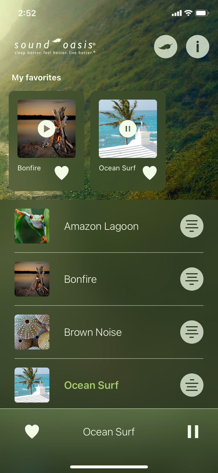 Sound Oasis Nature Sounds Lite app home screen