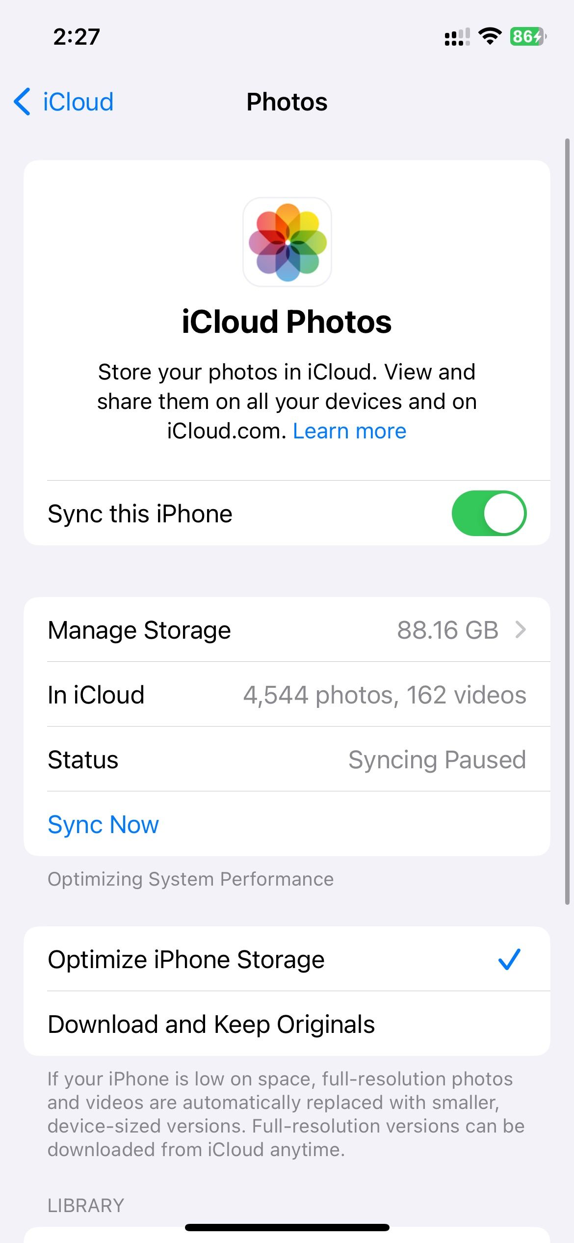 Sync this iPhone option for iCloud services