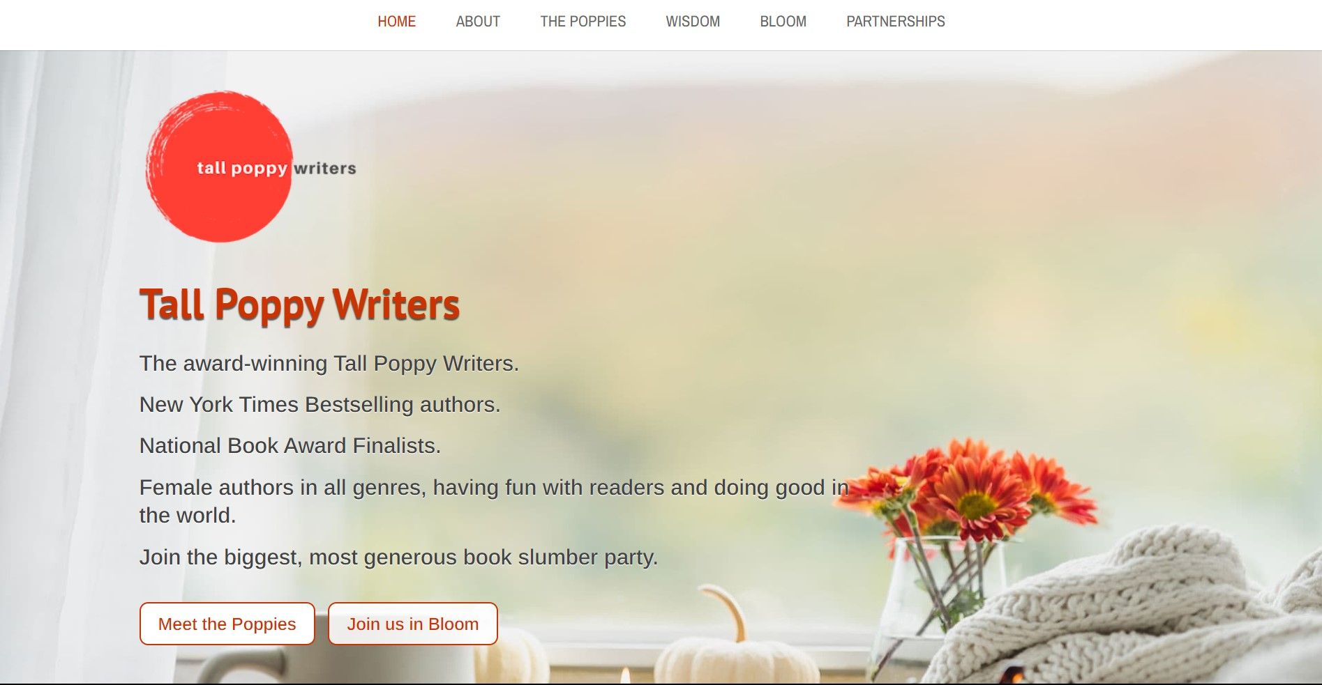 Pagina de pornire Tall Poppy Writers pe site
