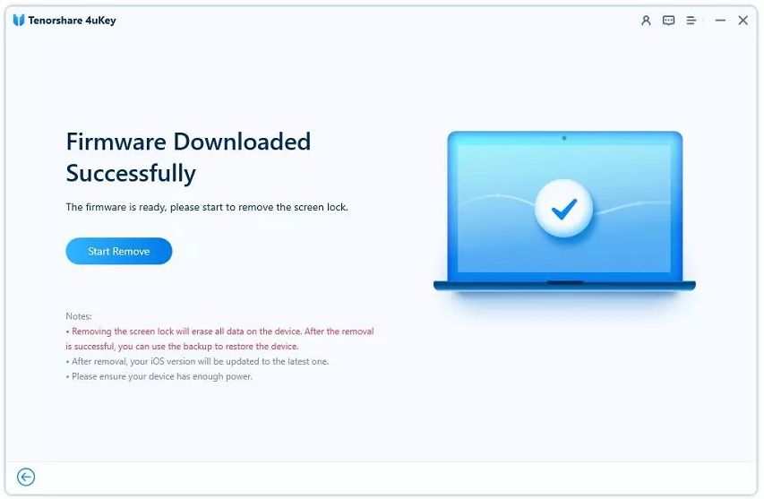 اسکرین شات از صفحه حذف رمز عبور Tenorshare 4uKey Unlocker