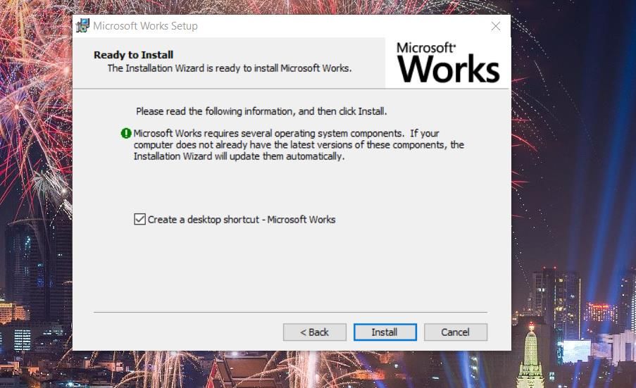 Вариант установки для Microsoft Works