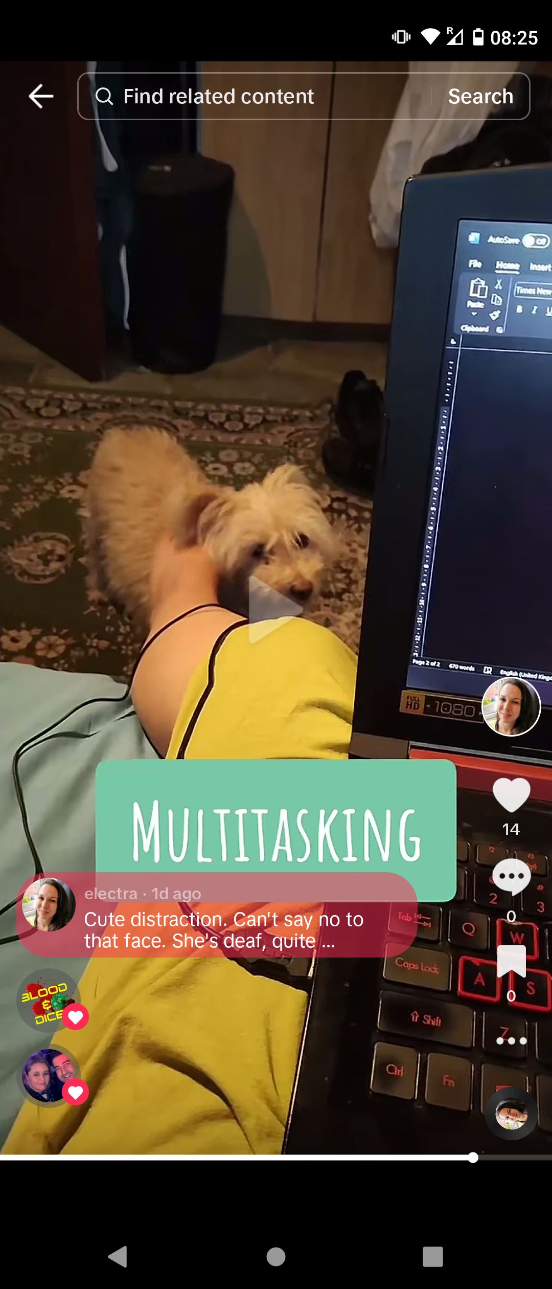 پست TikTok درباره تلاش برای نوشتن هنگام نوازش سگ