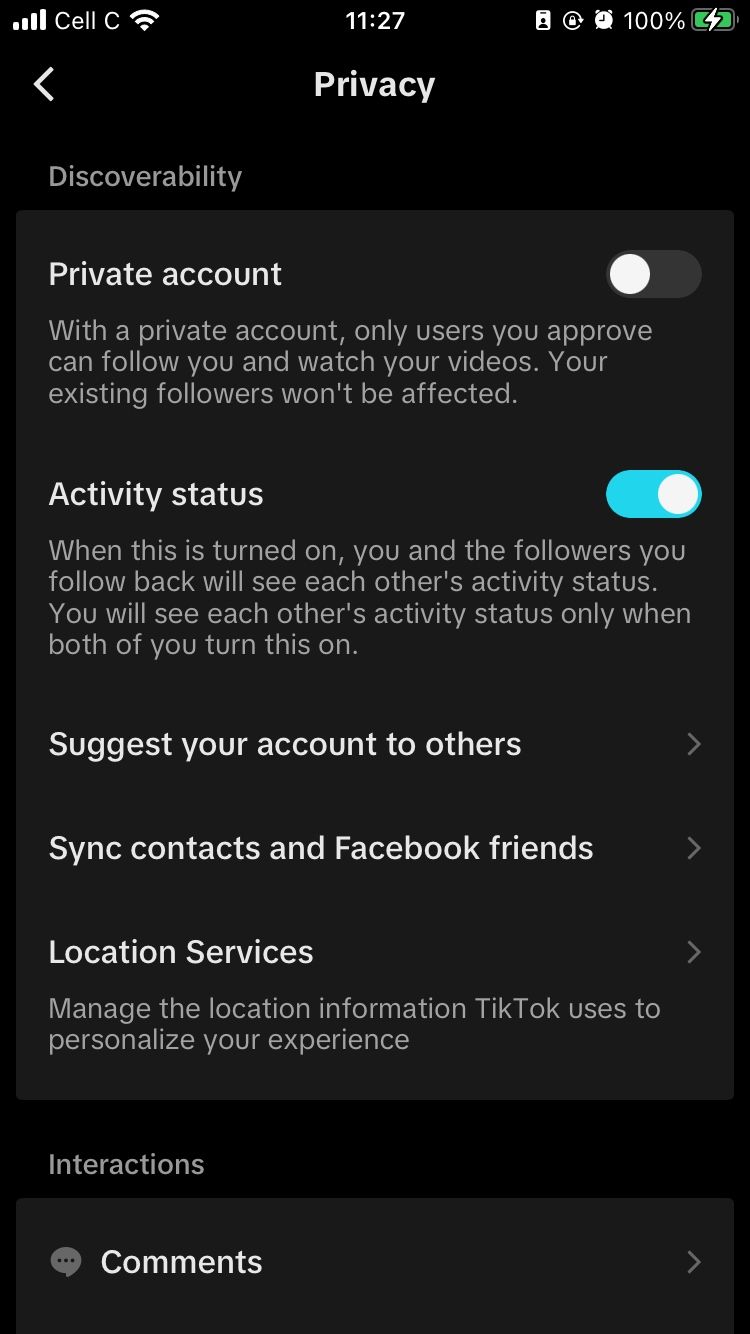 تنظیمات حریم خصوصی TikTok در تلفن همراه