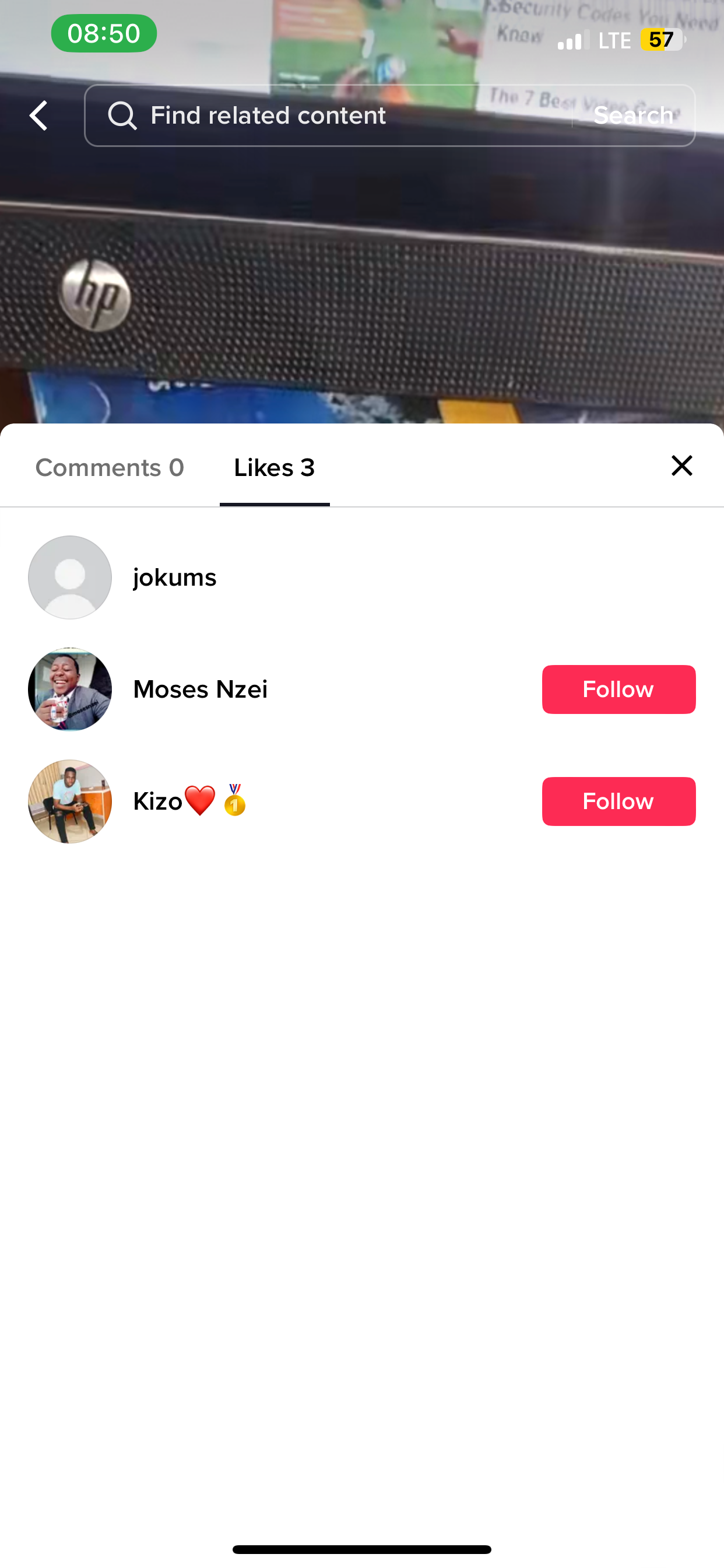 TikTok video Comments and Likes page