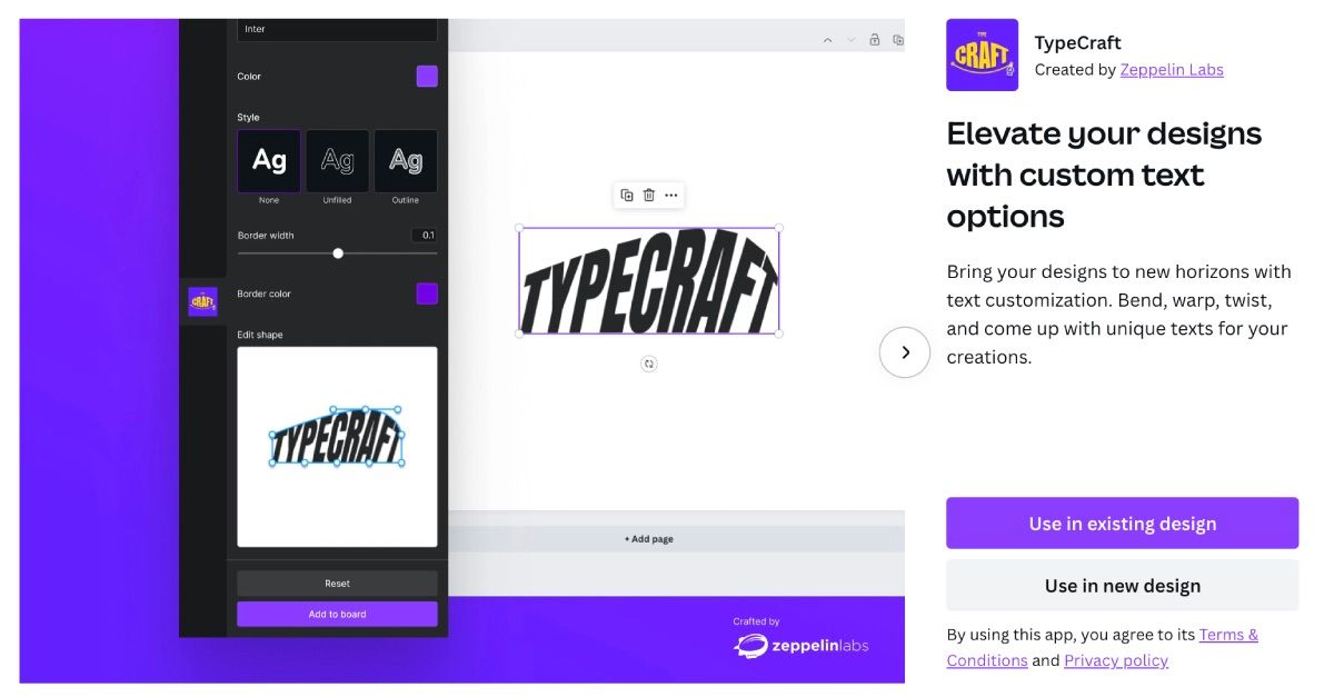 برنامه TypeCraft در Canva باز می شود