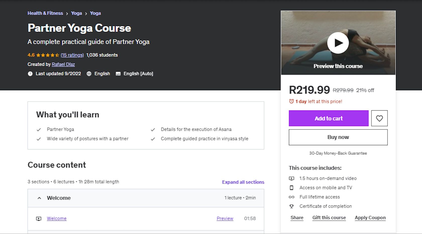 udemy partner yoga online course
