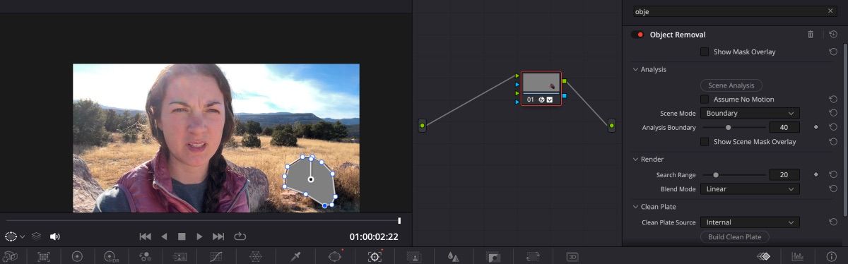 Using object remover to remove rock on DaVinci Resolve