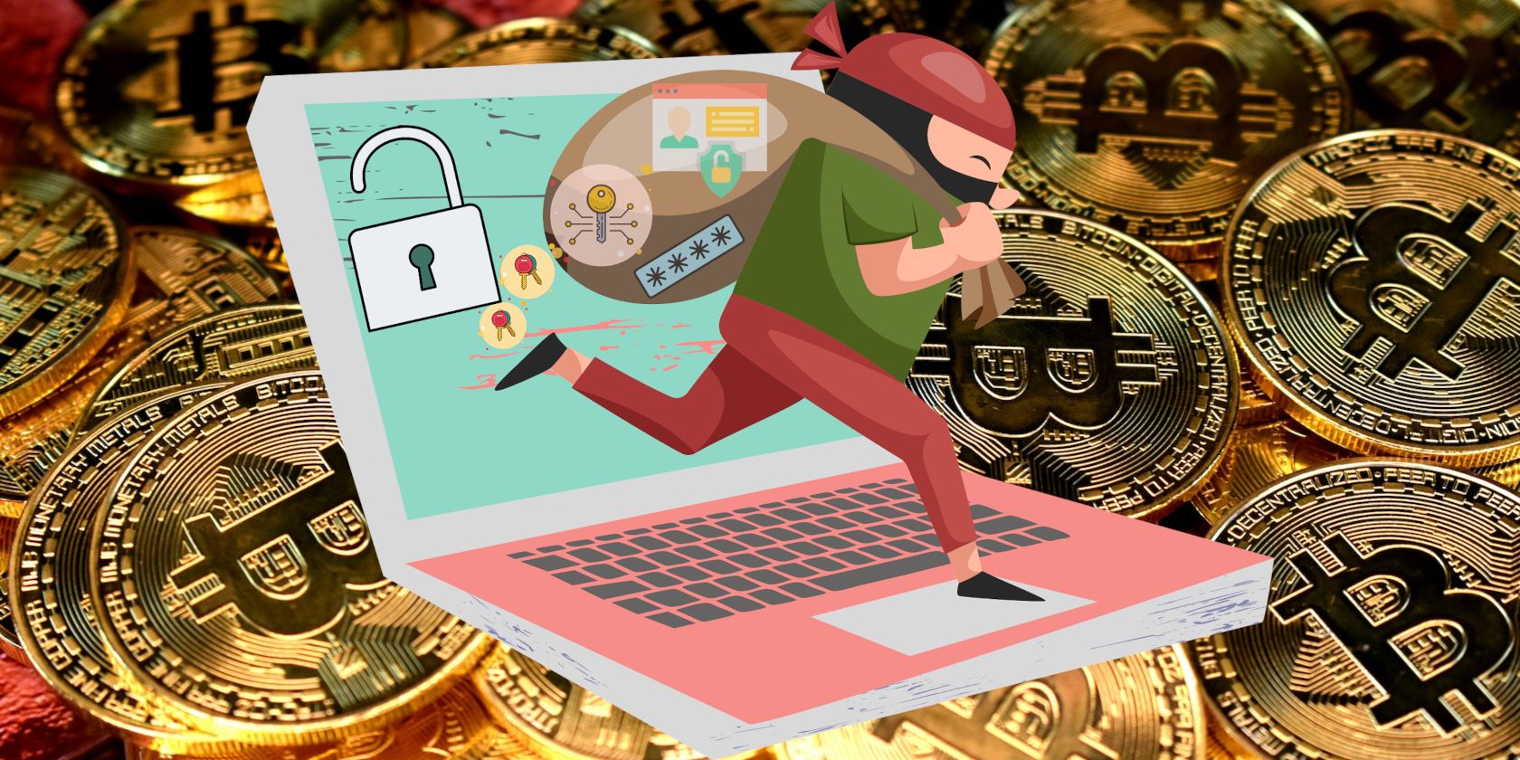 a criminal stealing bitcoin from password manager vault