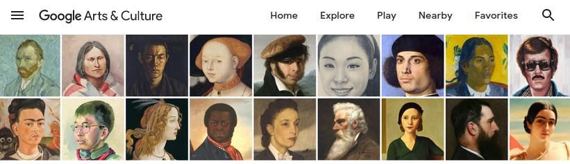 vizualizarea gamei de imagini pe pagina de pornire a selfie-urilor Google Arts and Culture Art