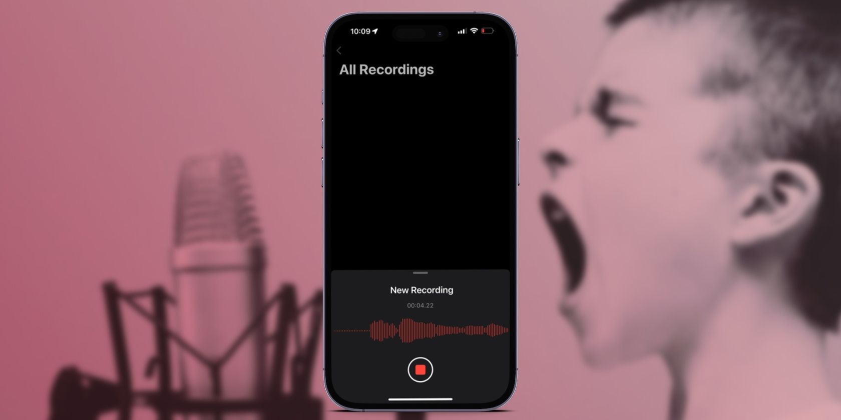 Voice Memos app running on an iPhone with a person singing in the background