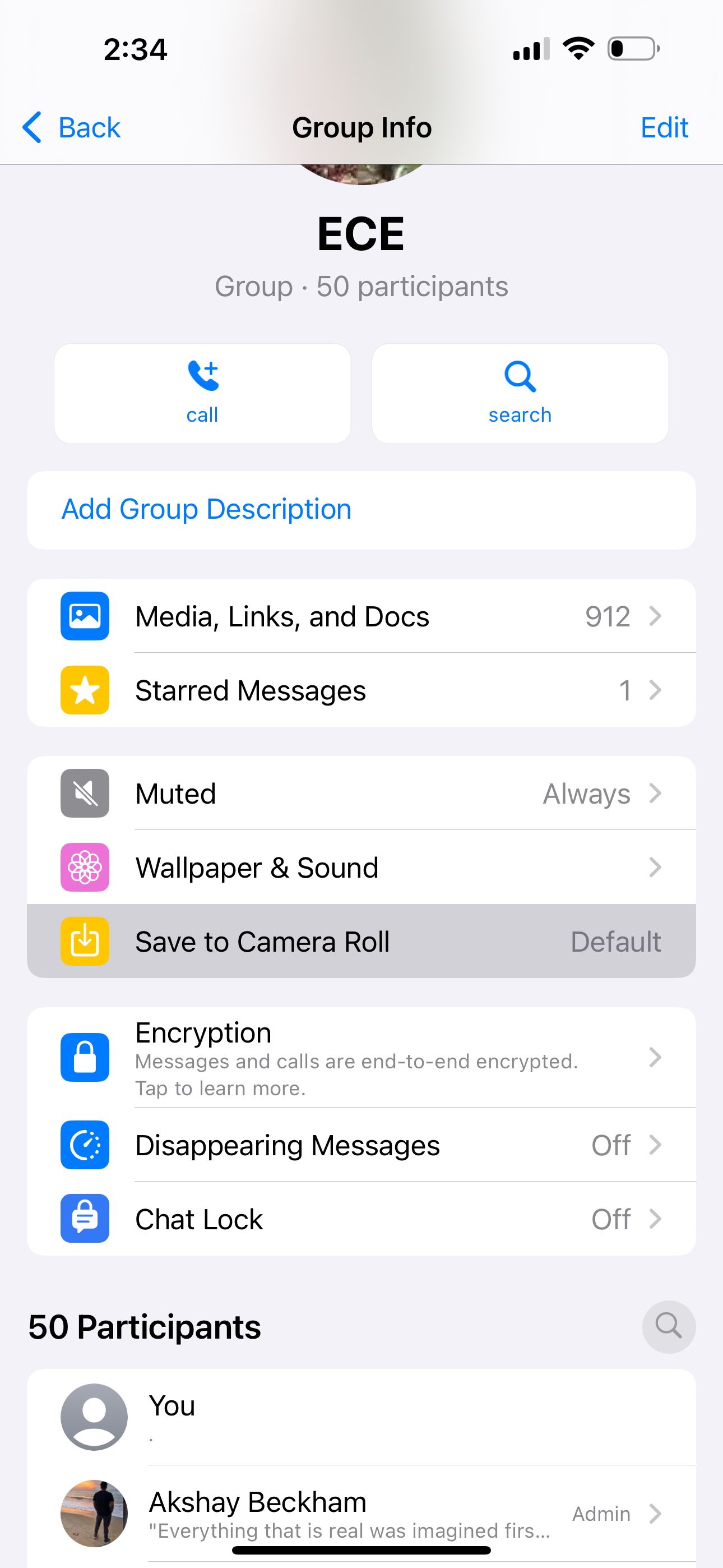 WhatsApp group settings on iPhone