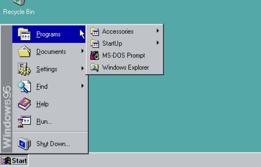 منوی استارت ویندوز 95