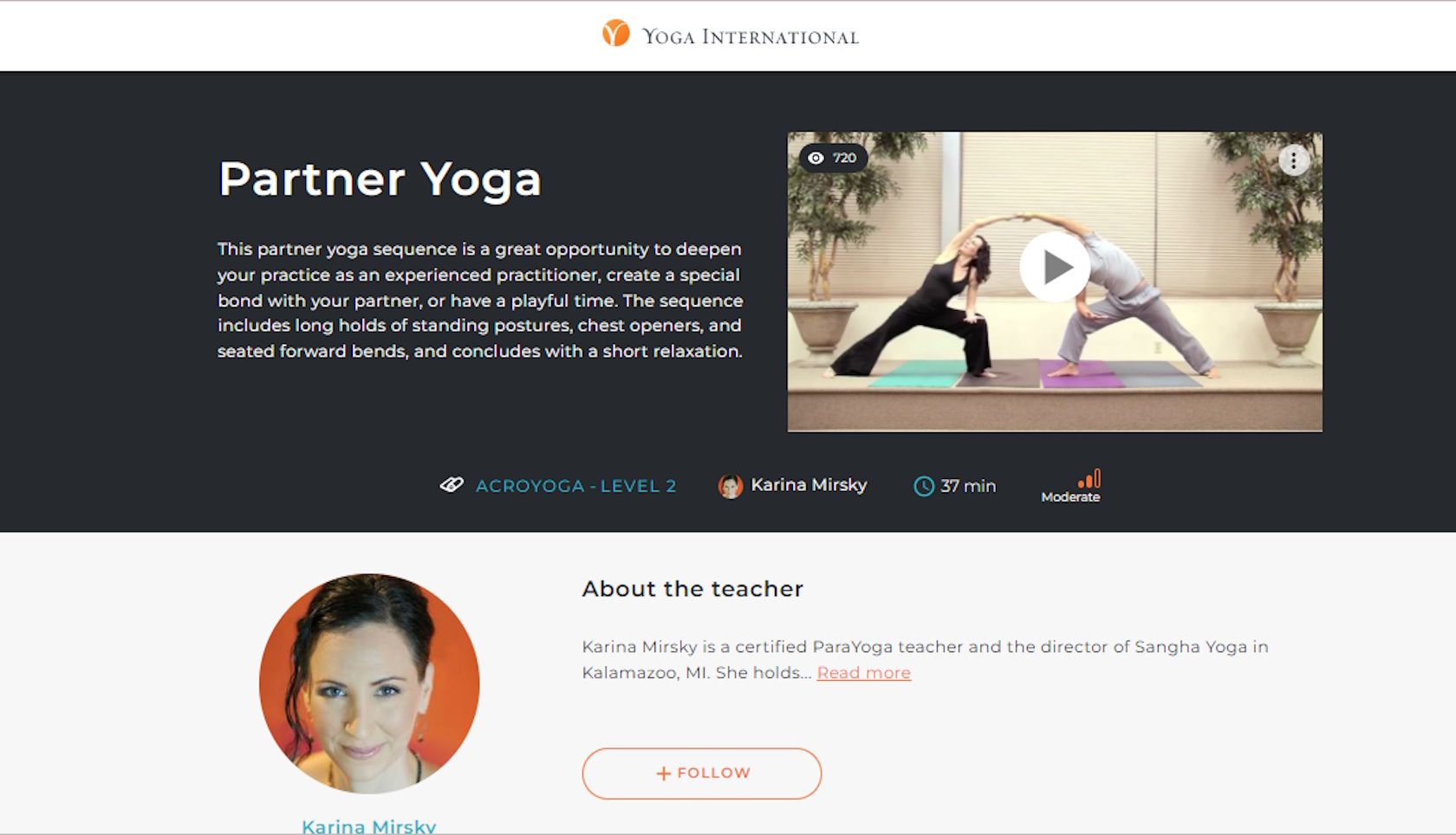 yoga international partner yoga class