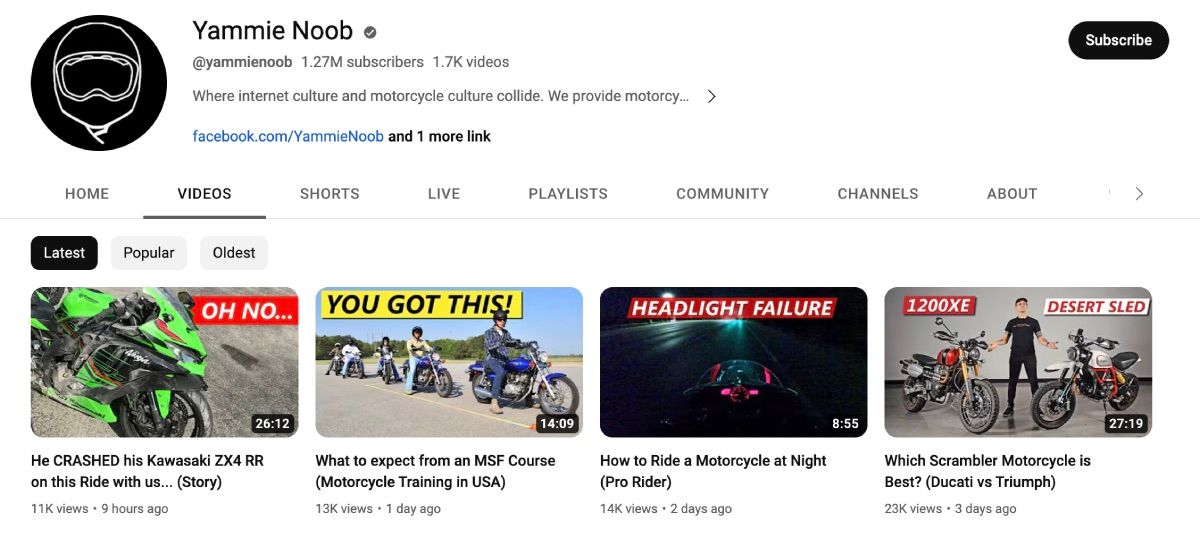 Canal no YouTube para motociclistas iniciantes