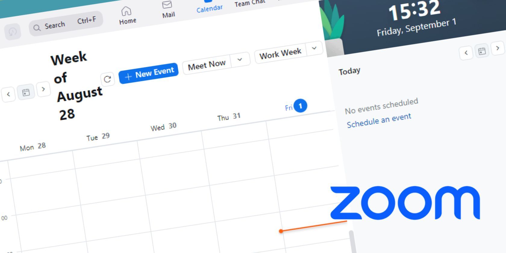 Zoom logo overlayed on the Calendar view of Zoom client