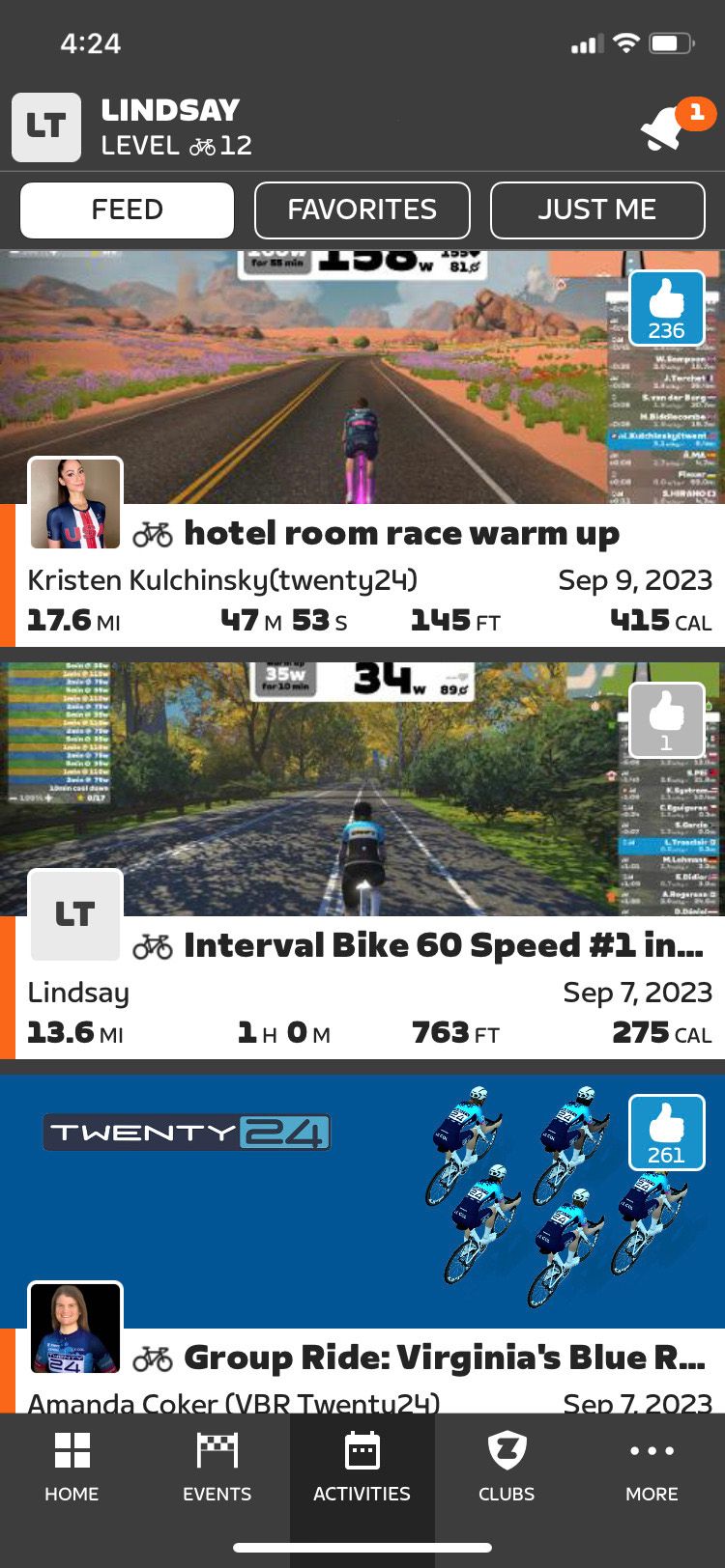 صفحه فعالیت برنامه Zwift Companion با مثال های اضافی