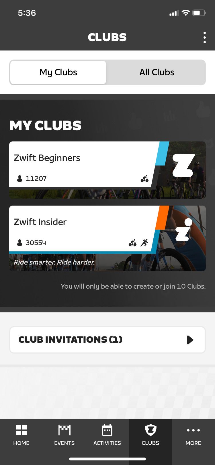 دعوت نامه های باشگاه برنامه همراه Zwift