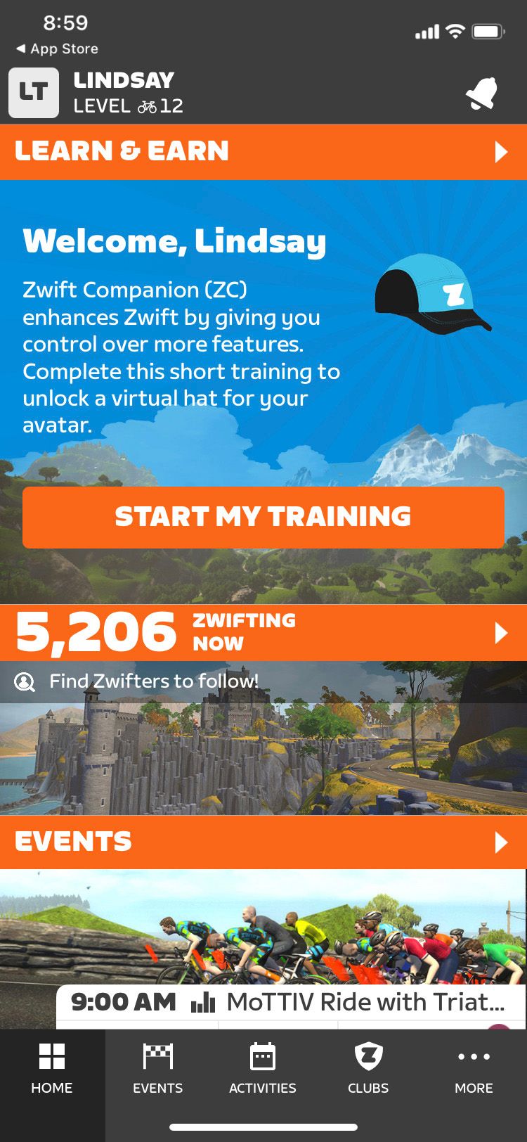 صفحه شروع آموزش برنامه Zwift Companion