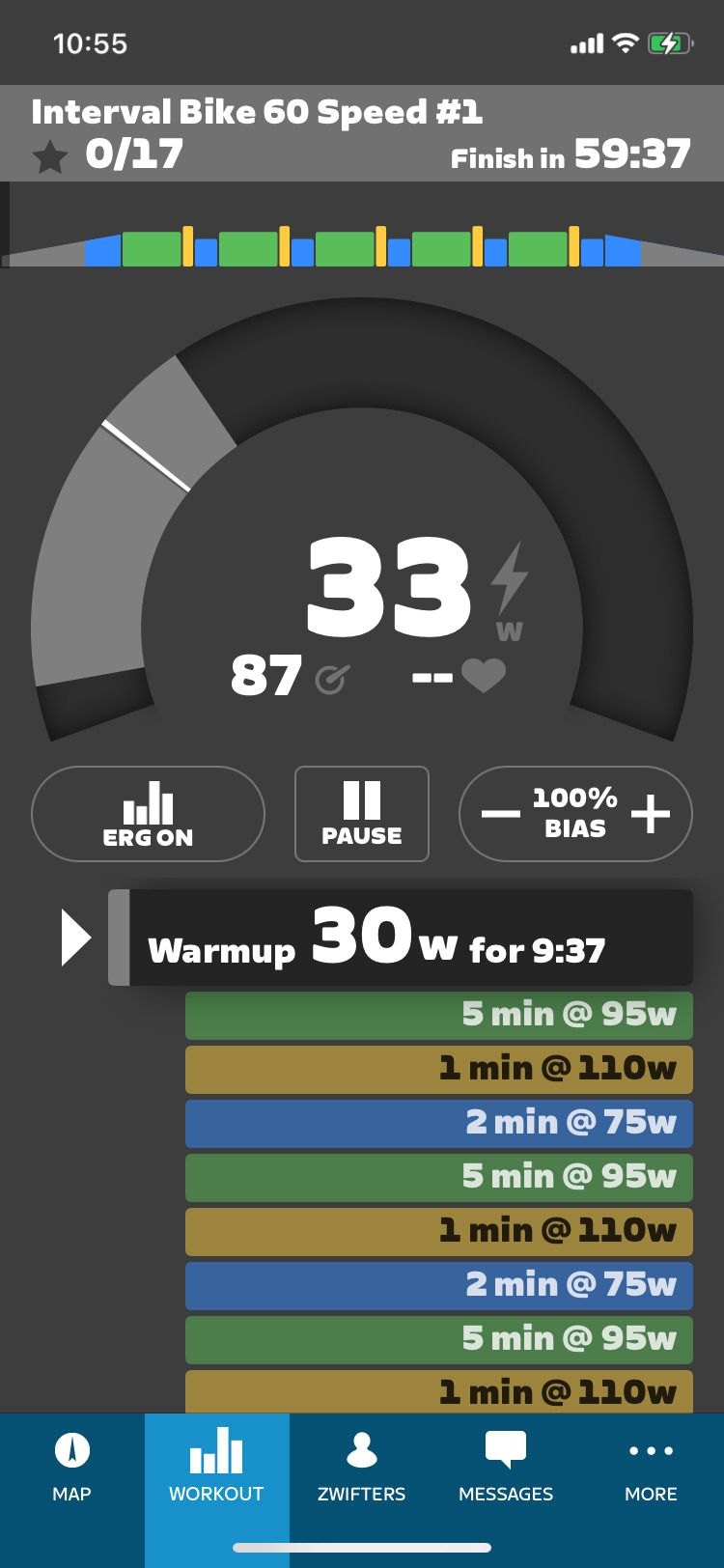 صفحه تمرین برنامه Zwift Companion