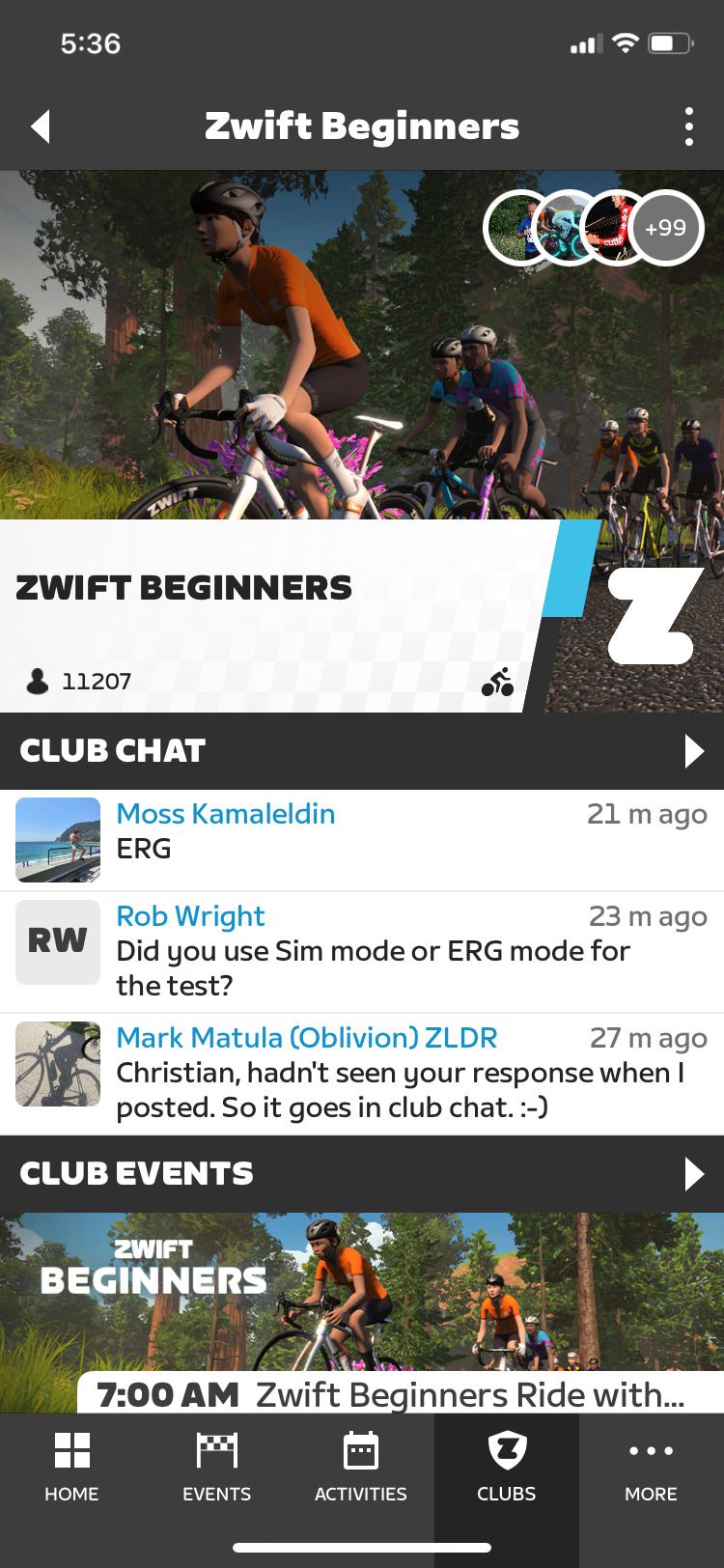 برنامه Zwift Companion باشگاه مبتدیان Zwift