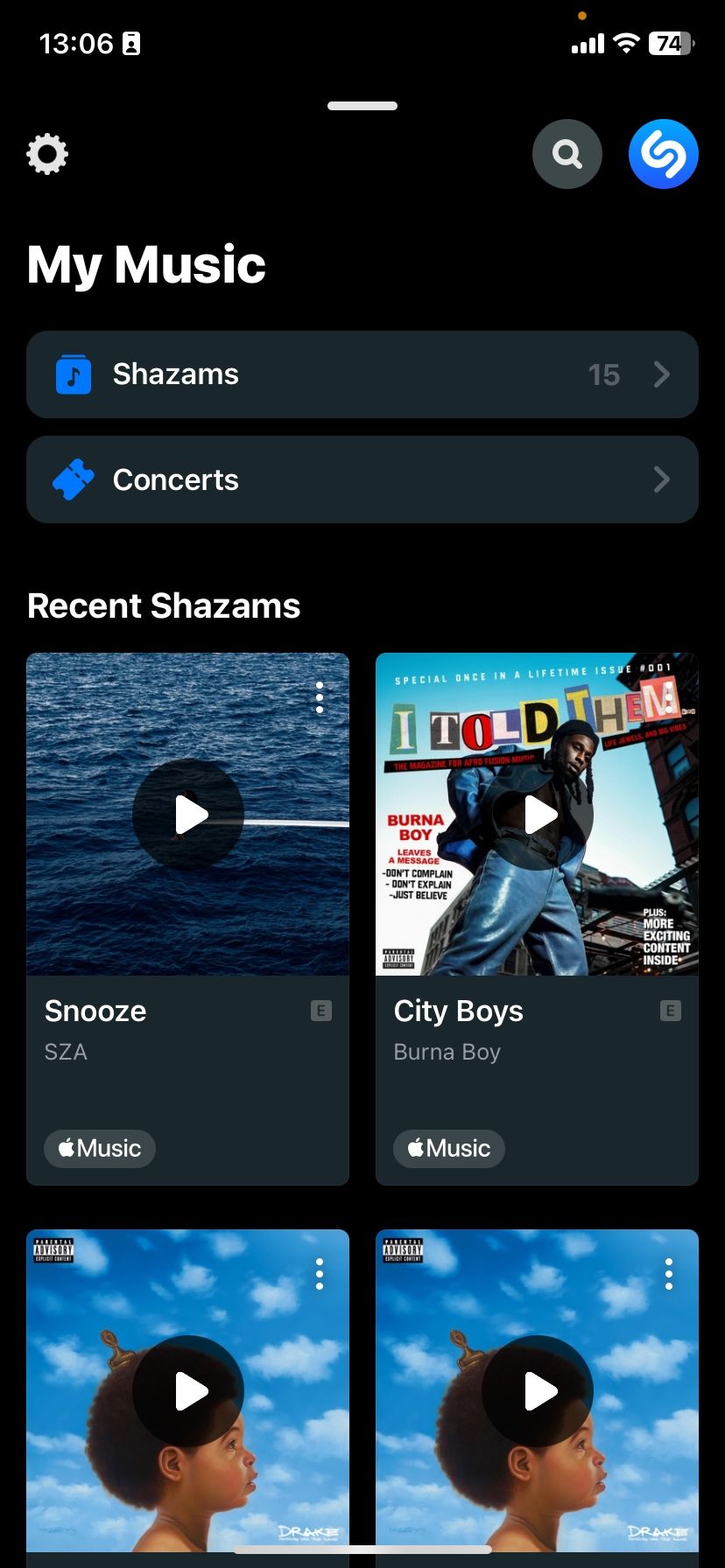 مشاهده تاریخچه Shazam