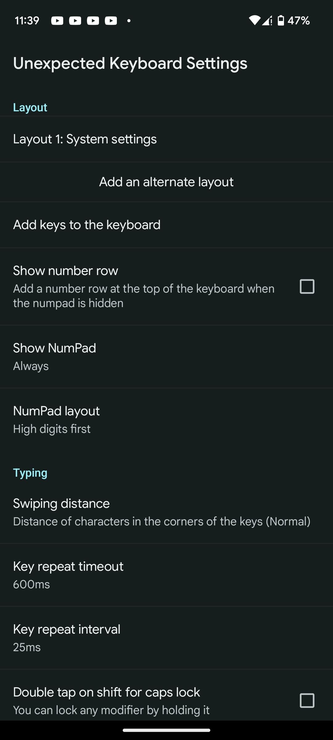 Keyboard settings and preferences for Unexpected Keyboard app