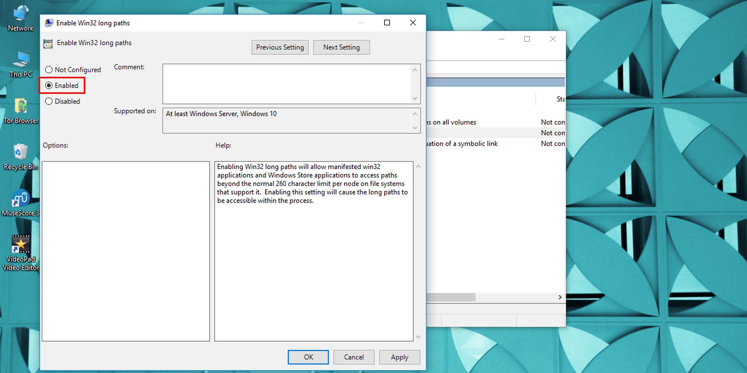 گزینه Long file paths در Local Group Policy