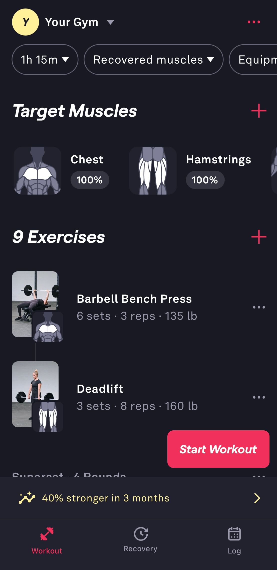 پیشنهادات تمرینی Fitbod