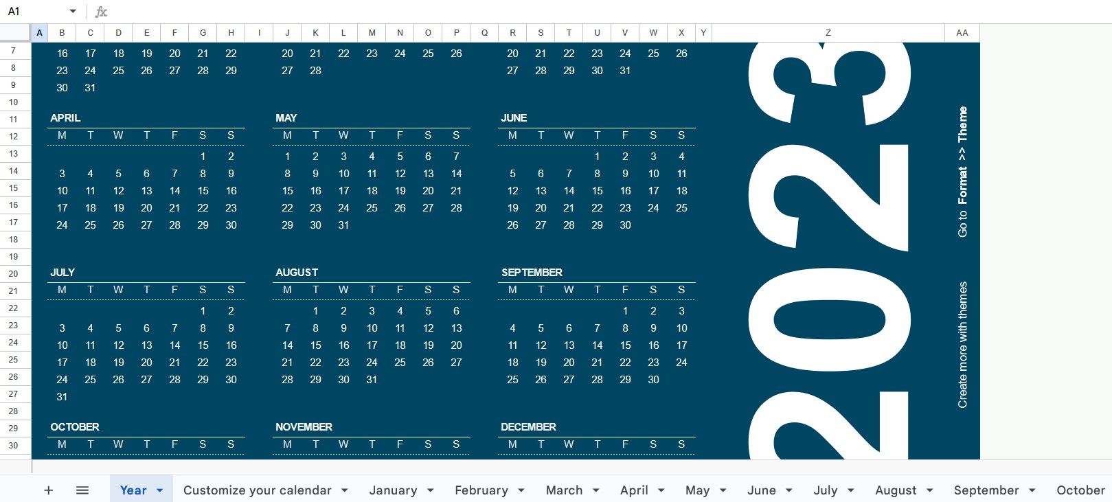 2023 Calendar Template on Google Sheets