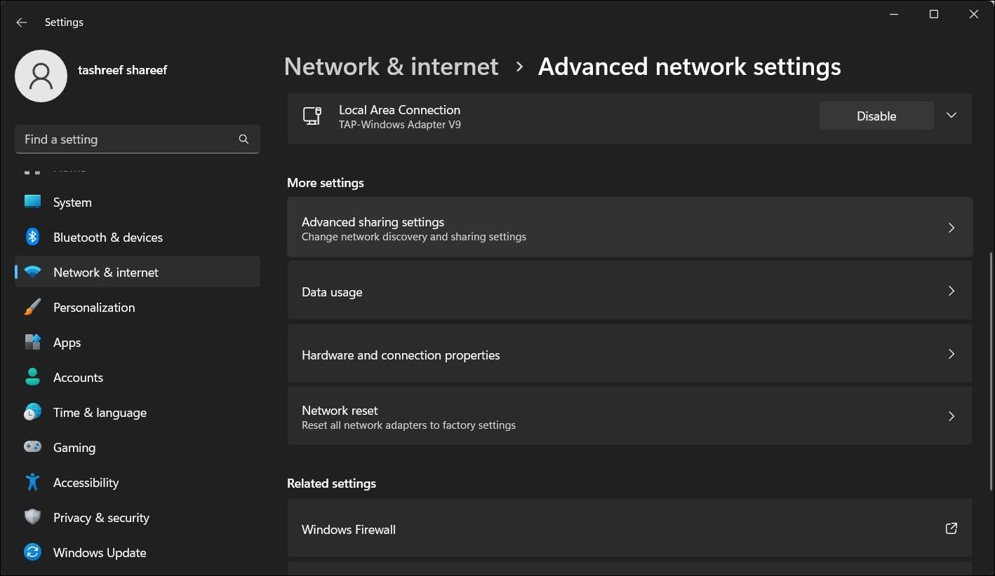 Erweiterte Freigabeeinstellungen Netzwerk- und Internet-Windows 11-Einstellungen