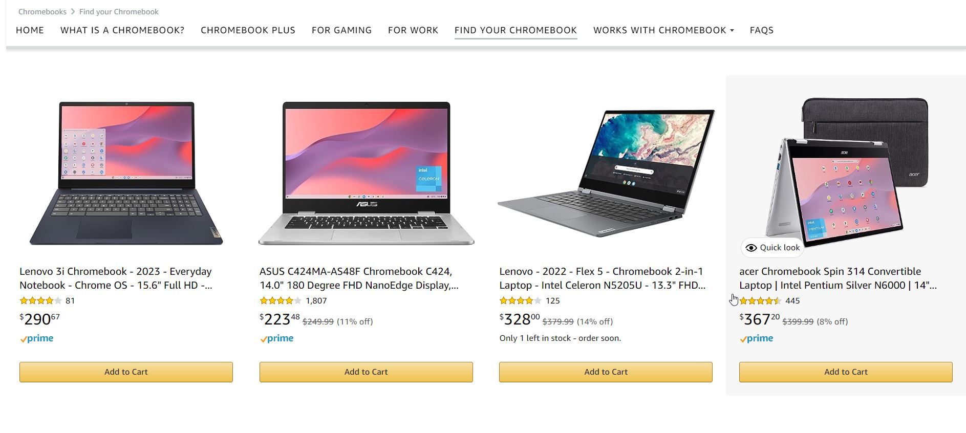 Chromebooks for sale on Amazon