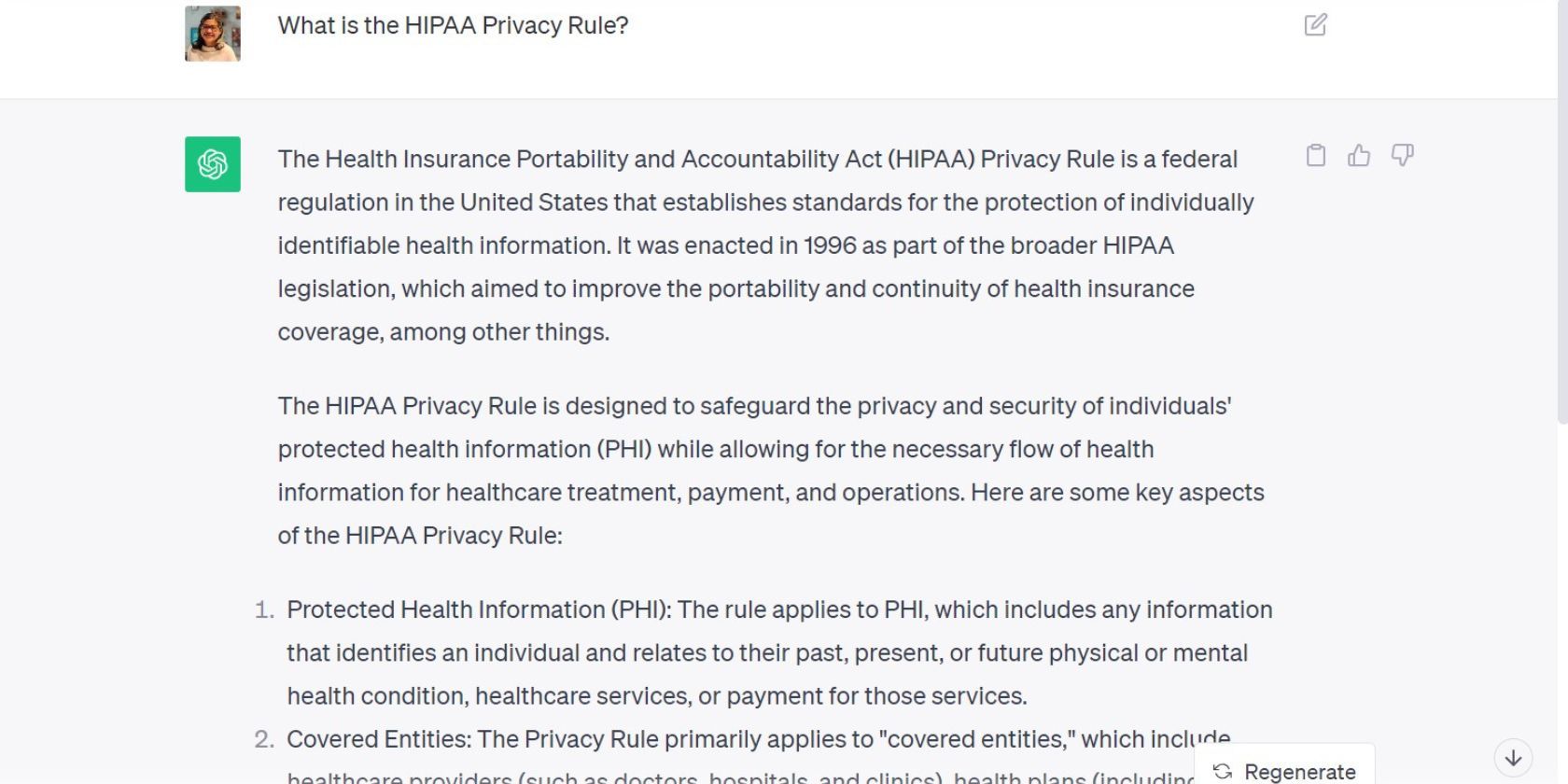 گفتگو با ChatGPT در مورد حریم خصوصی HIPAA