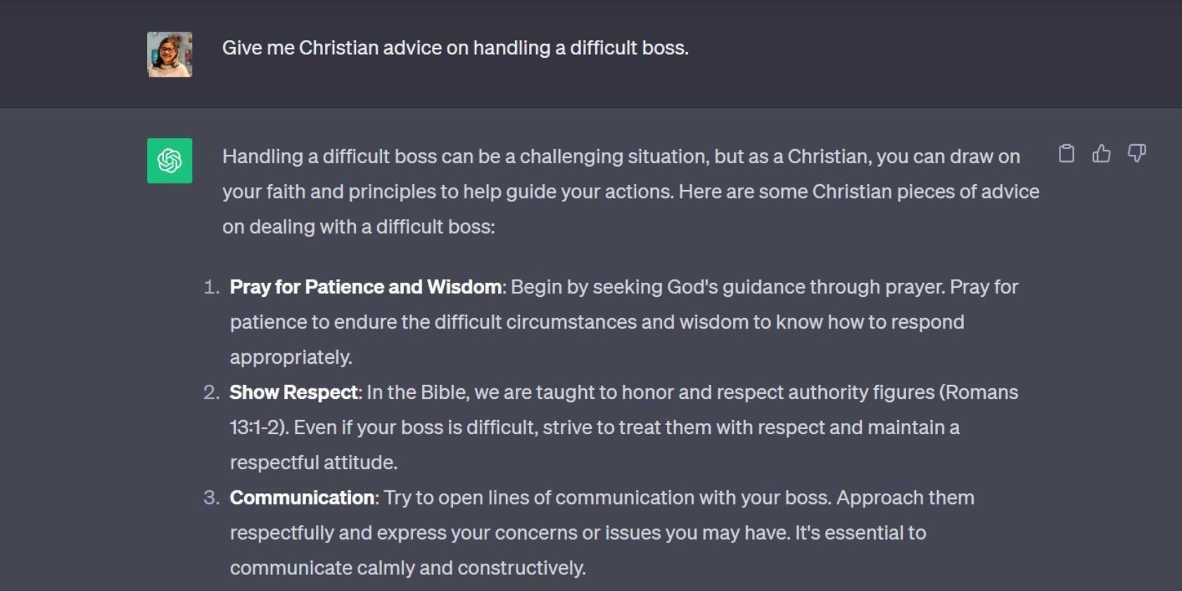 chatgpt gives advice from a Christian perspective
