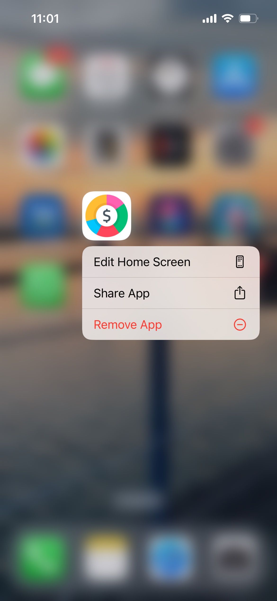 app options on iphone home screen