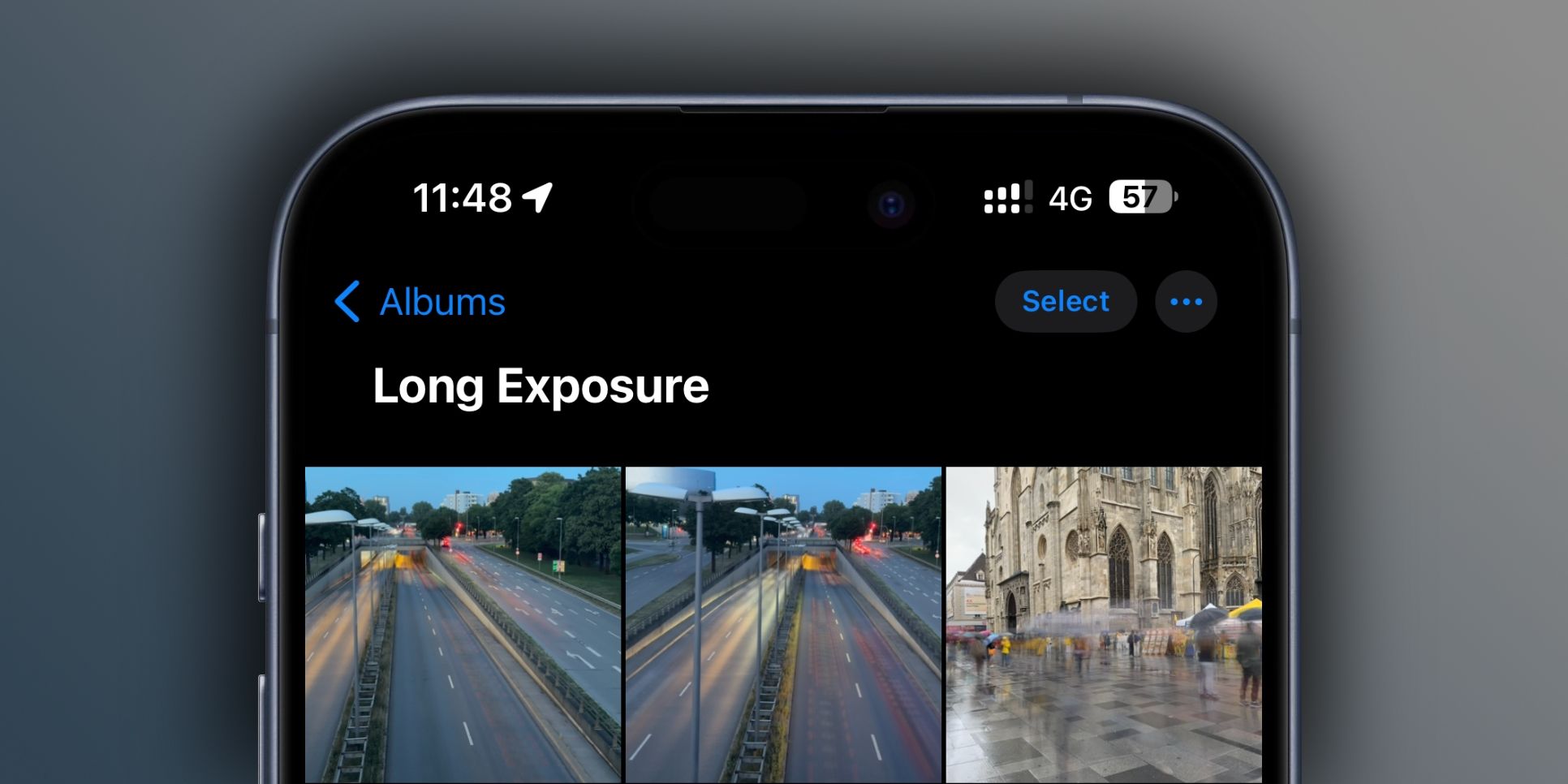 Closeup of the Long Exposure album in the iPhone's Photos app