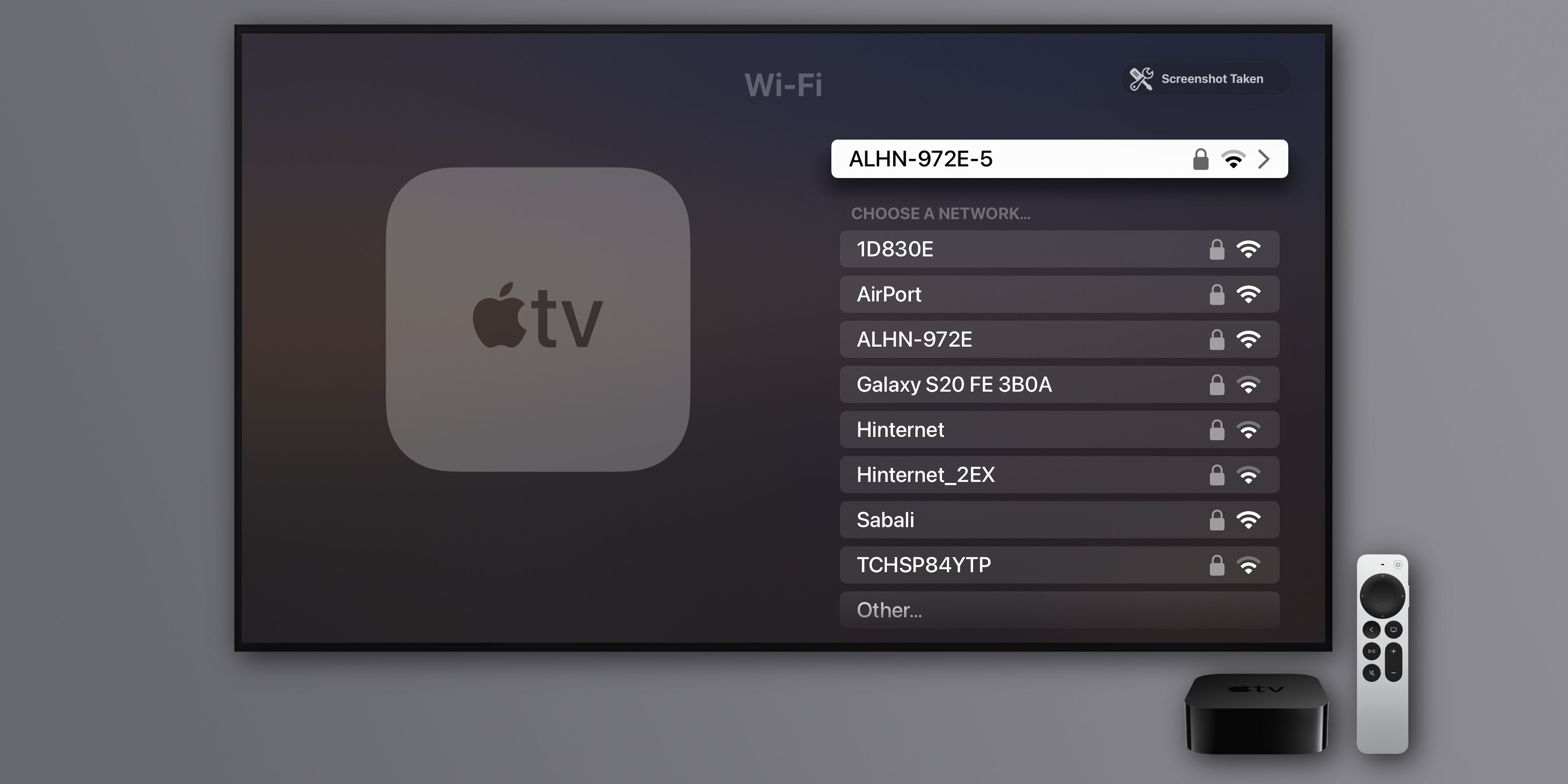 Apple TV 4K displaying the Wi-Fi network name in the Settings app