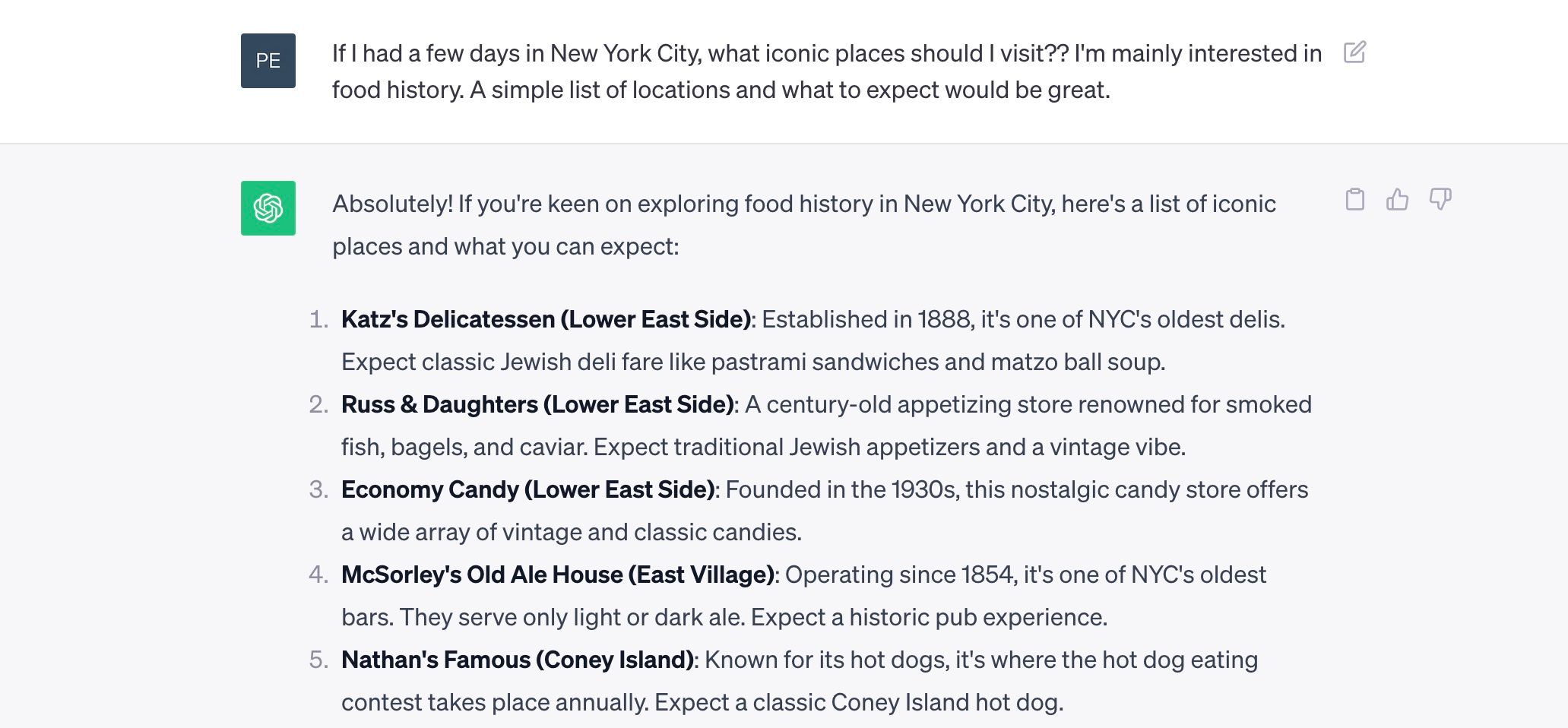 درخواست از ChatGPT برای چند مکان نمادین برای بازدید در نیویورک