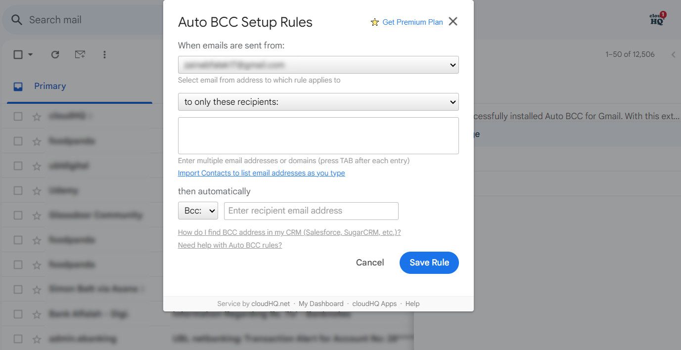 Skonfiguruj nowe reguły dla Auto BCC w Gmailu