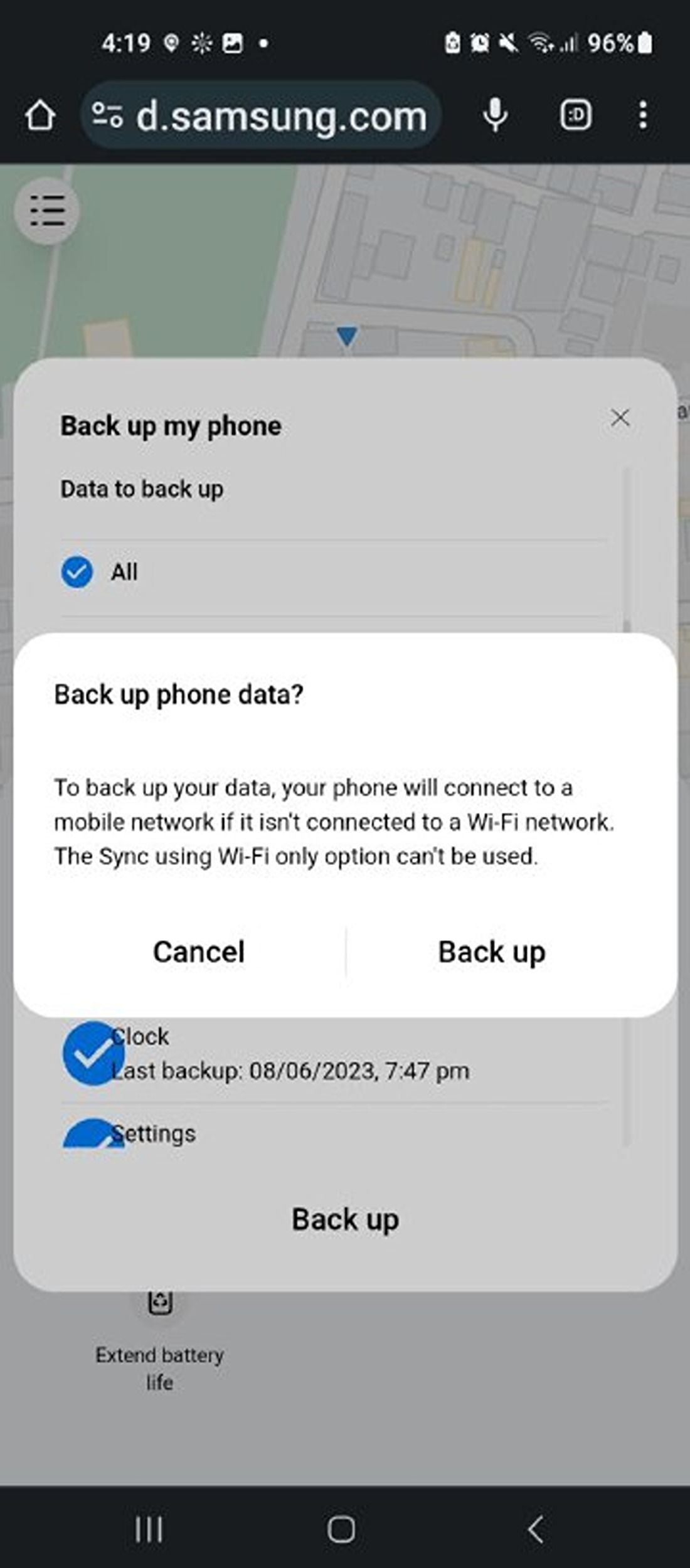 Back up phone using SmartThings Find