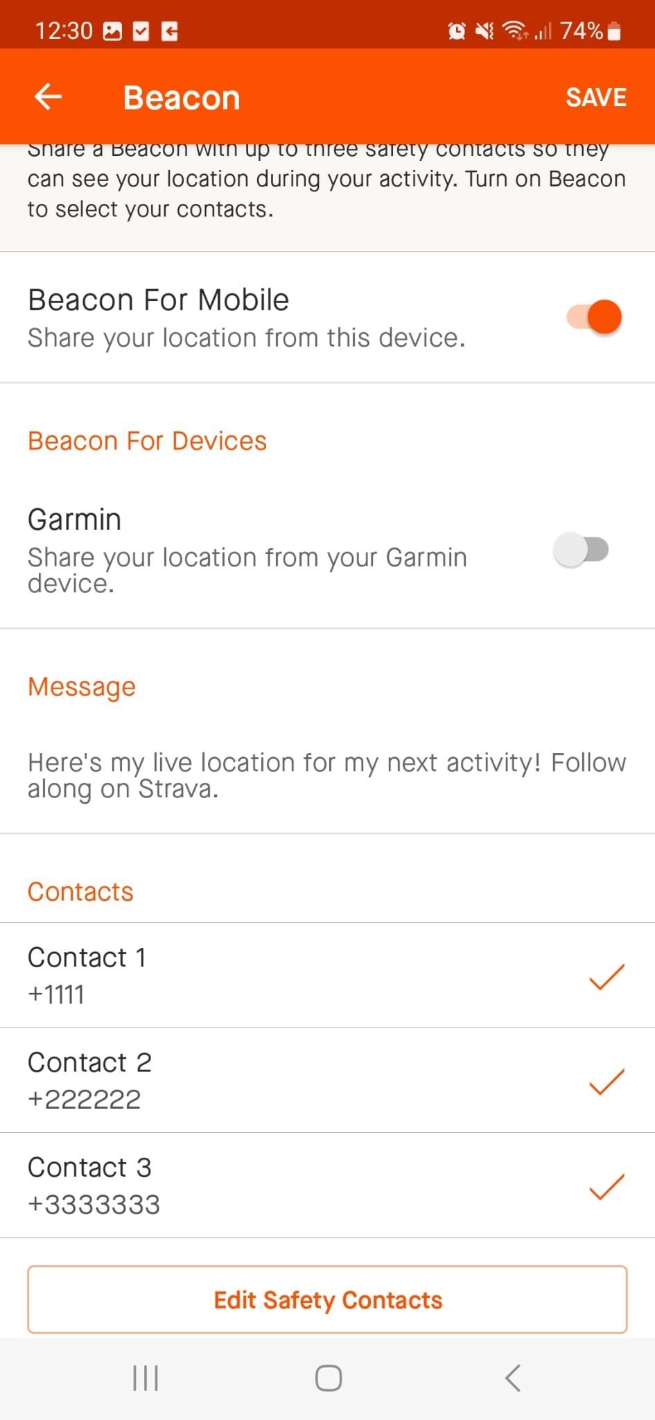 پیکربندی مخاطبین Beacon در Strava