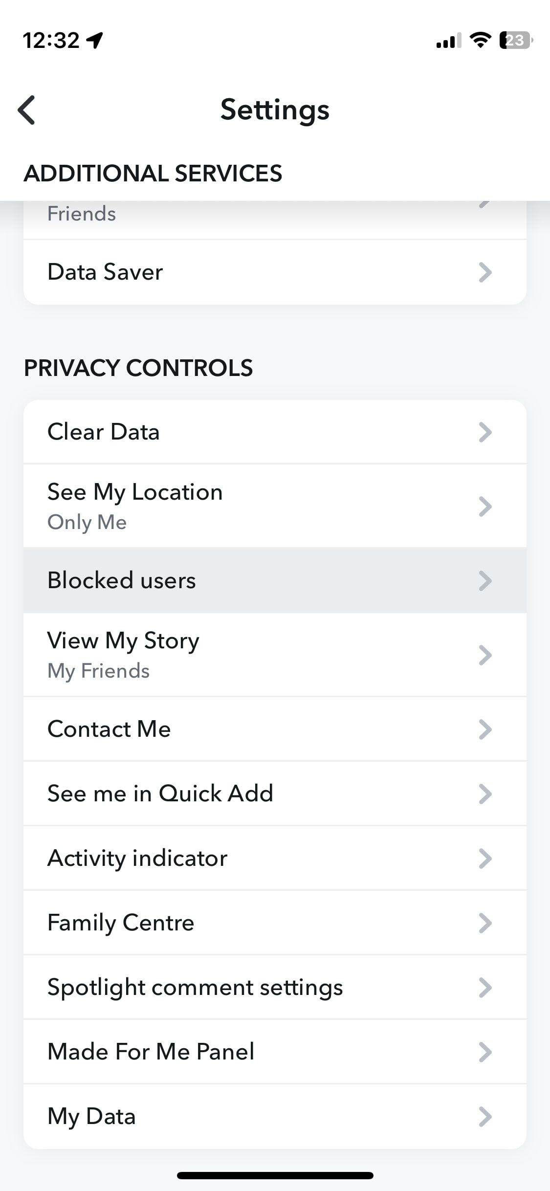 blocked users option on snapchat