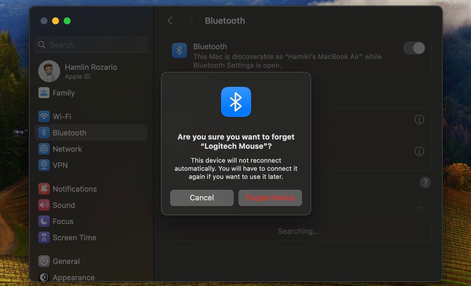 Bluetooth settings in macOS