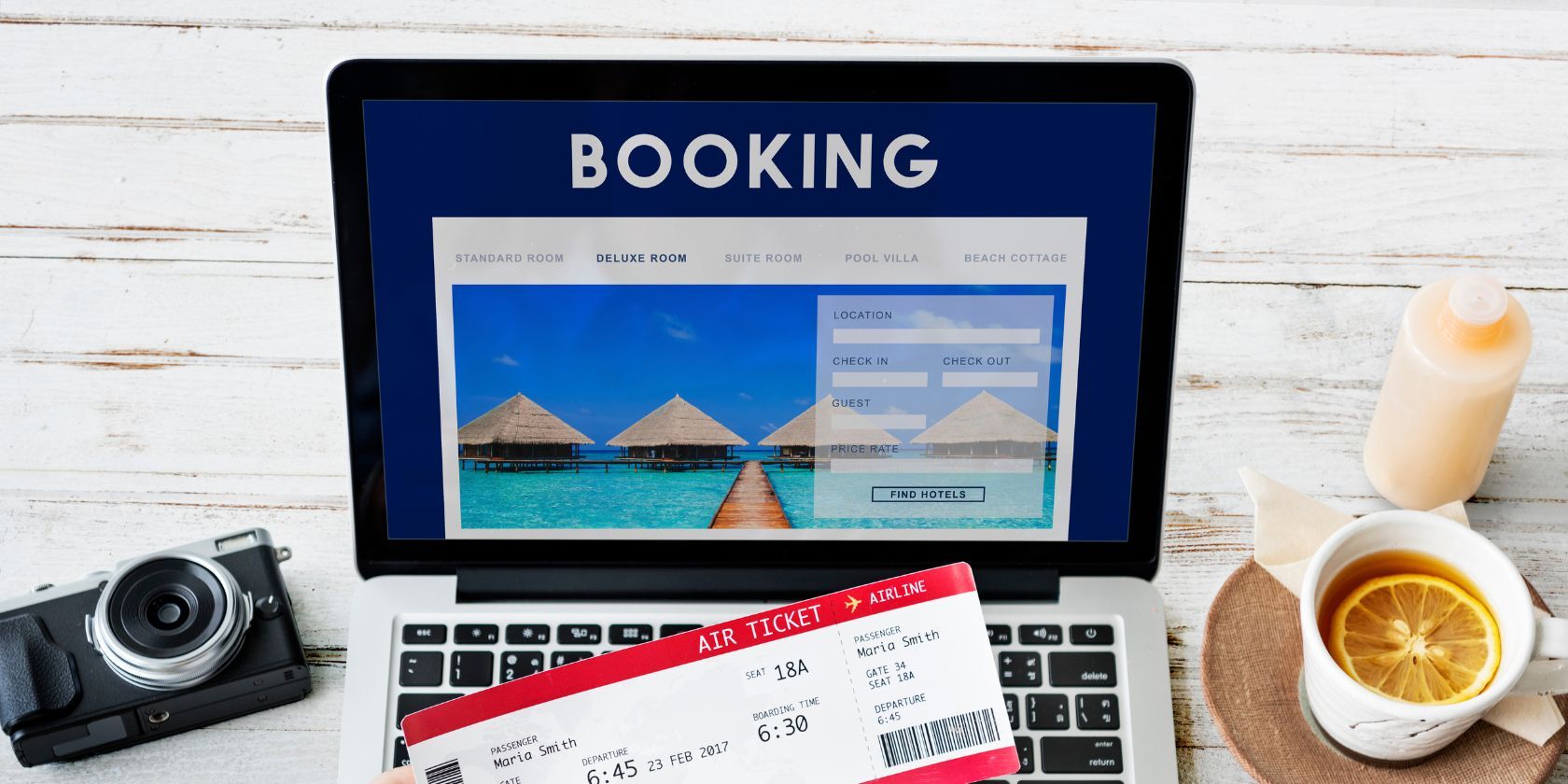 Booking hotel reservation travel destination concept