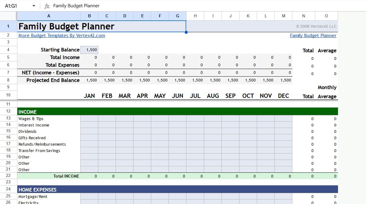Budget Planner Template on Google Sheets