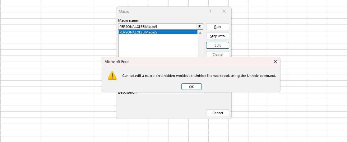 Cannot edit a hidden workbook error in Excel