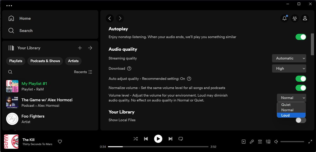 Set Spotify volume level to loud
