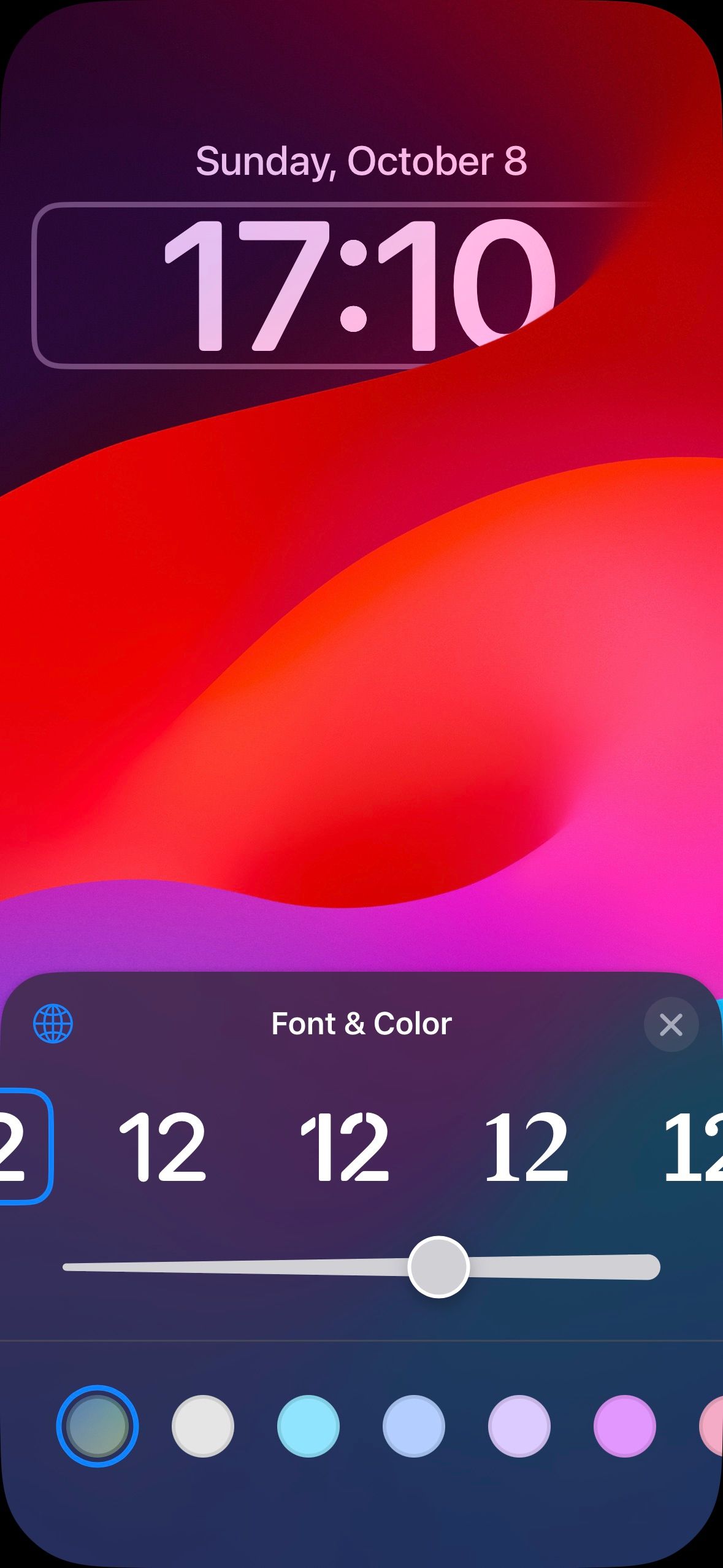 sub menu to choose which font should be used for the clock on iOS Lock Screen