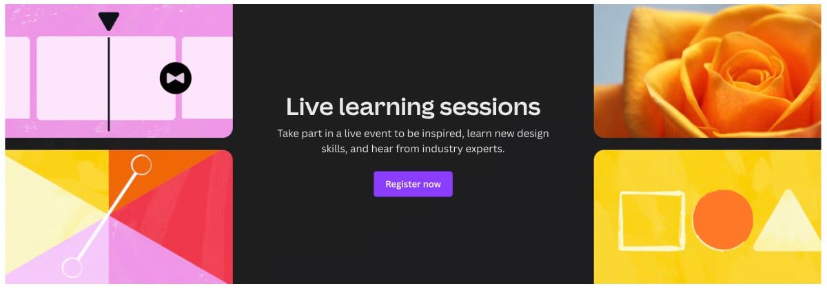 بنر رنگارنگ Canva Event Live Learning Session با دکمه ثبت نام اکنون