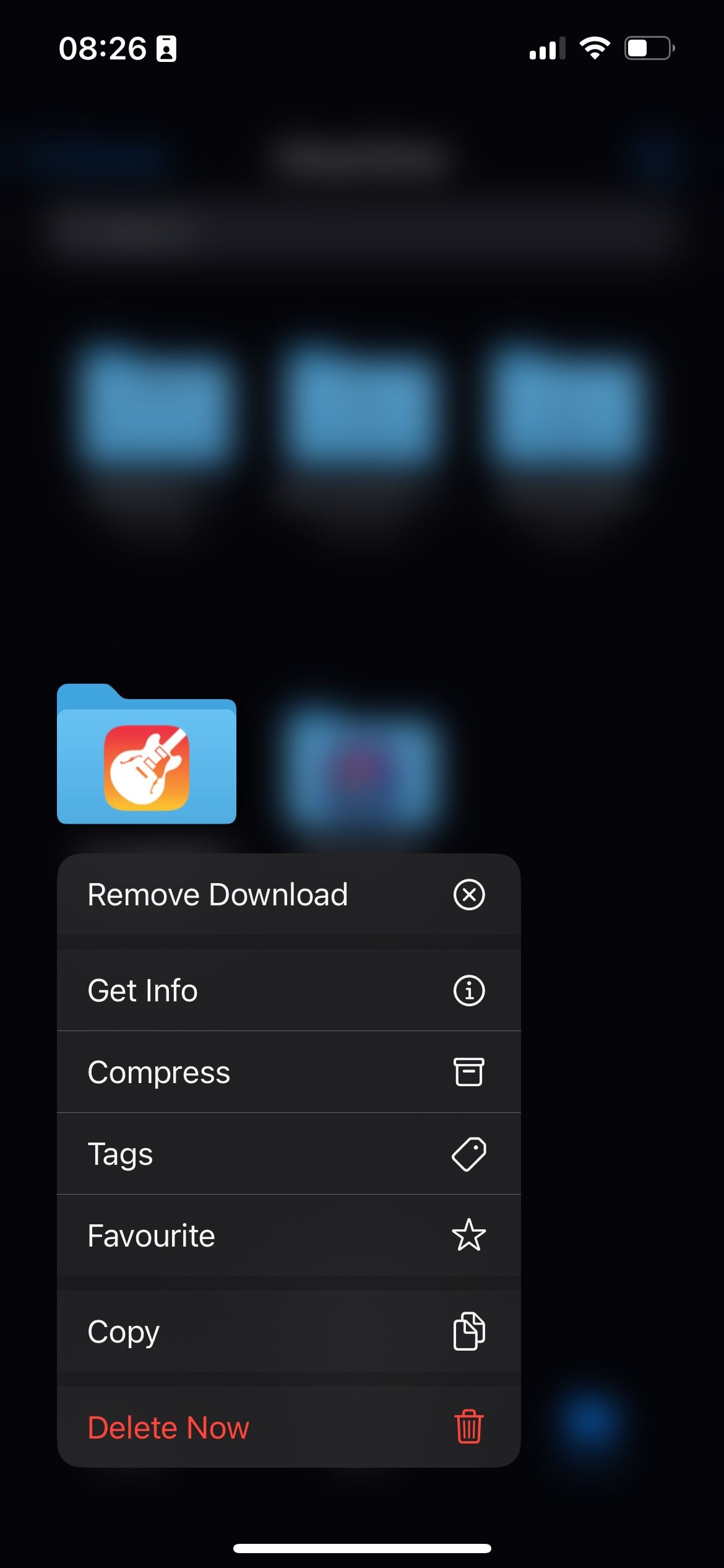 Context menu in iOS Files app