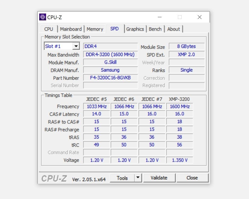 پروفایل های CPU-Z SPD